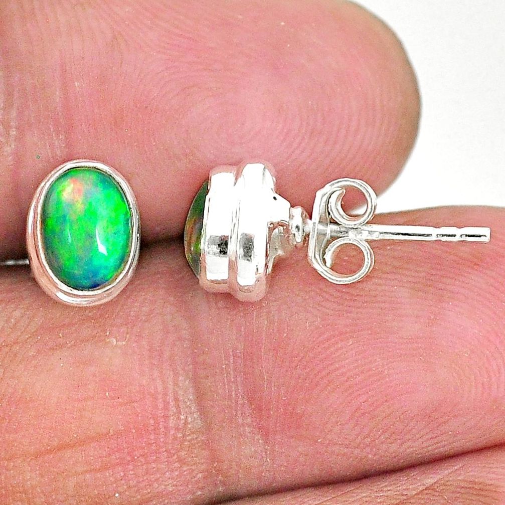 2.11cts natural multi color ethiopian opal 925 silver stud earrings t2892