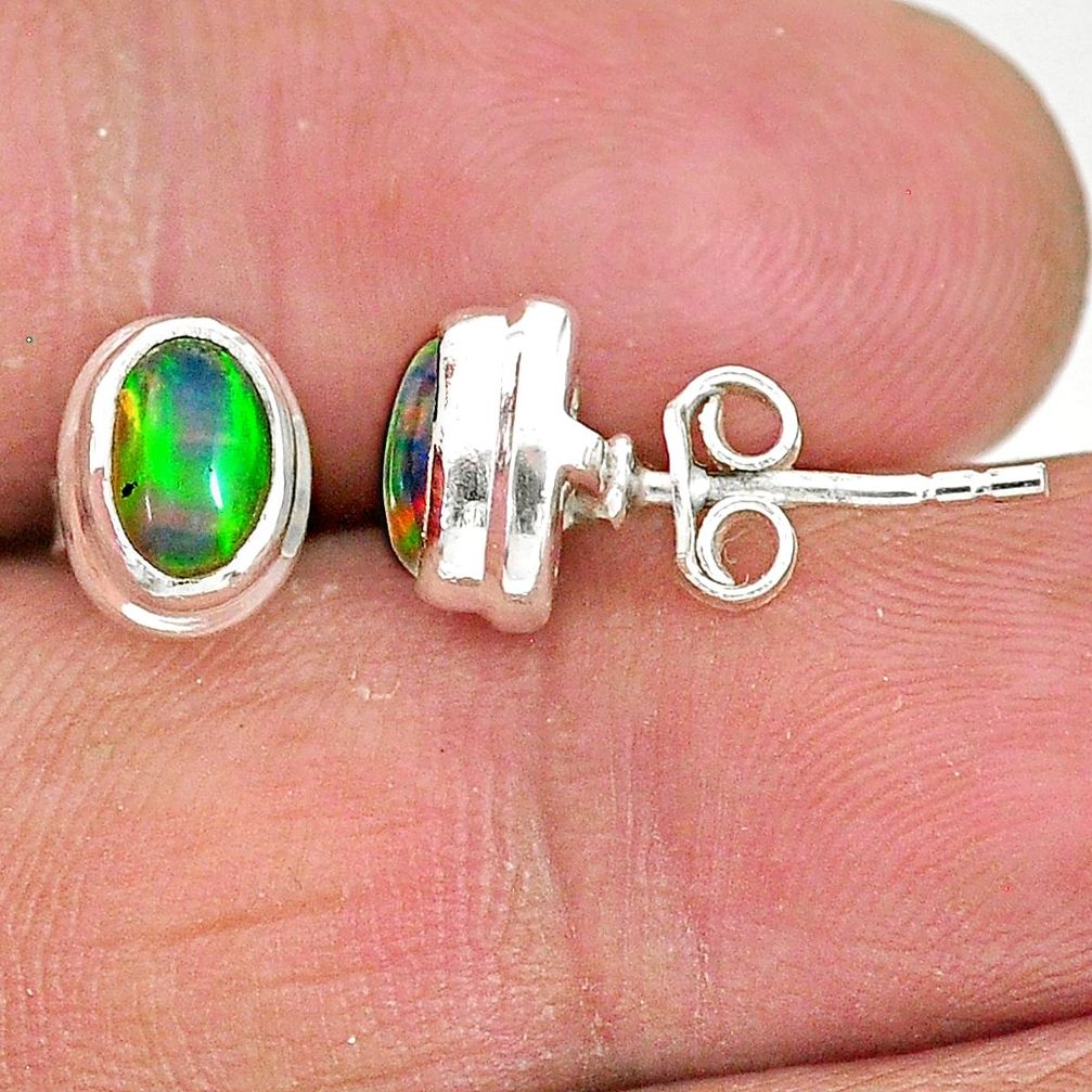 2.11cts natural multi color ethiopian opal 925 silver stud earrings t2899