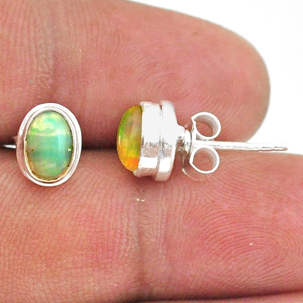 2.72cts natural multi color ethiopian opal 925 silver stud earrings t39626