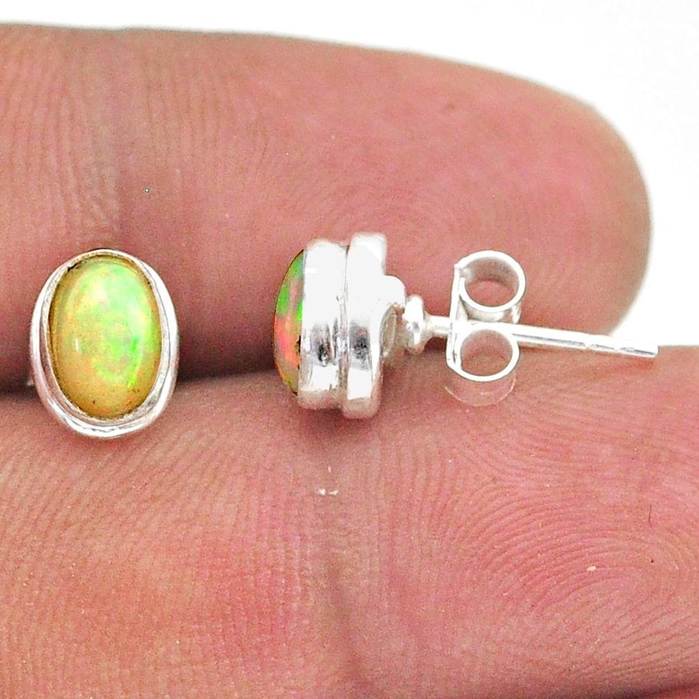2.66cts natural multi color ethiopian opal 925 silver stud earrings t39628