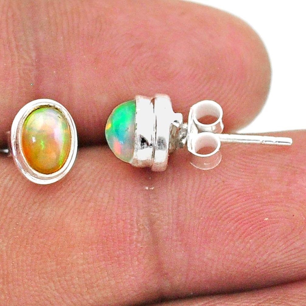 2.69cts natural multi color ethiopian opal 925 silver stud earrings t39629