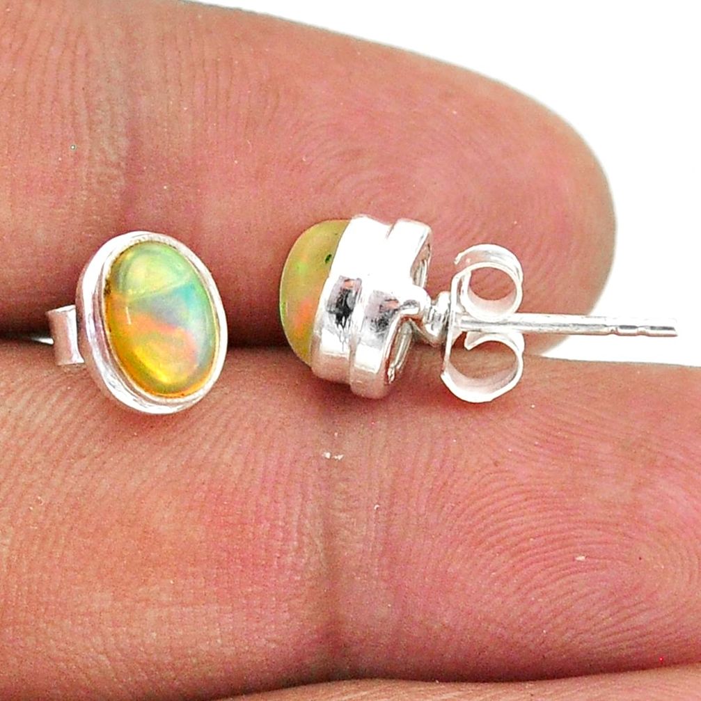 2.69cts natural multi color ethiopian opal 925 silver stud earrings t39632