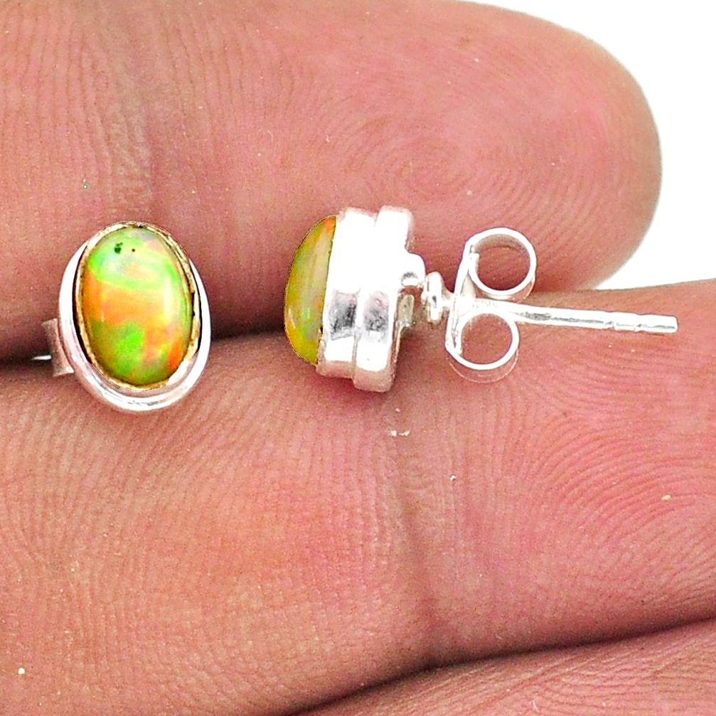 2.41cts natural multi color ethiopian opal 925 silver stud earrings t39634