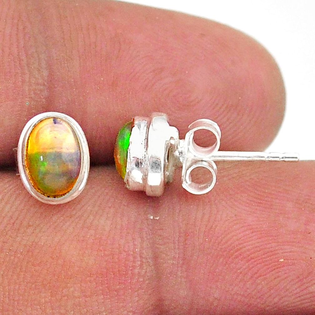 2.46cts natural multi color ethiopian opal 925 silver stud earrings t39637