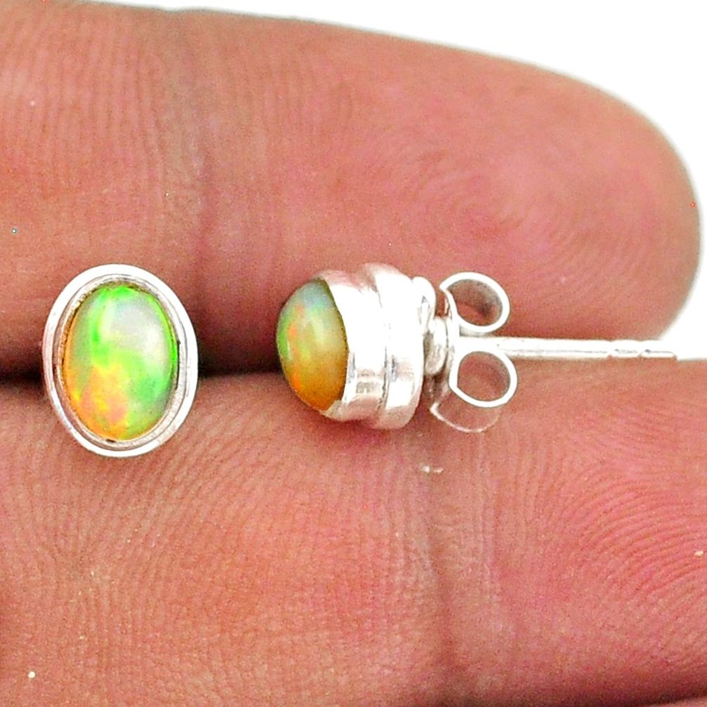 2.43cts natural multi color ethiopian opal 925 silver stud earrings t39638