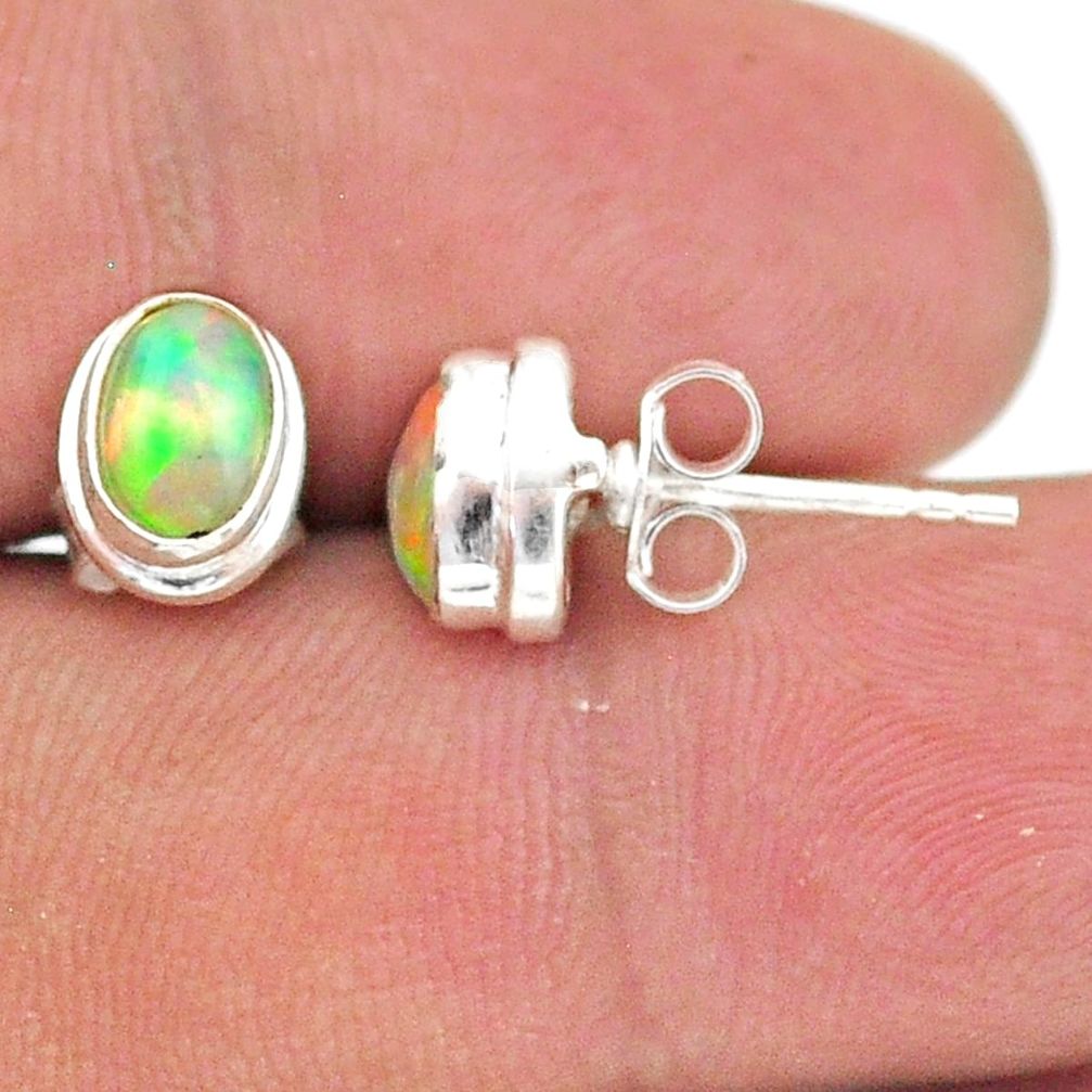 2.68cts natural multi color ethiopian opal 925 silver stud earrings t39643