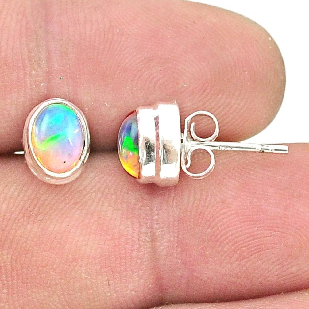 2.85cts natural multi color ethiopian opal 925 silver stud earrings u37779