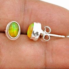 2.96cts natural multi color ethiopian opal 925 silver stud earrings u74718