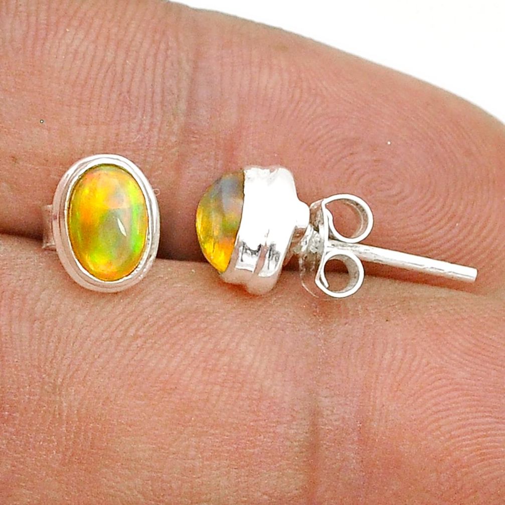 2.74cts natural multi color ethiopian opal 925 silver stud earrings u74727