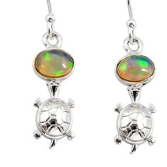 3.01cts natural multi color ethiopian opal 925 silver tortoise earrings y76402