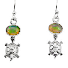 2.81cts natural multi color ethiopian opal 925 silver tortoise earrings y76403