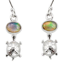 3.00cts natural multi color ethiopian opal 925 silver tortoise earrings y76429
