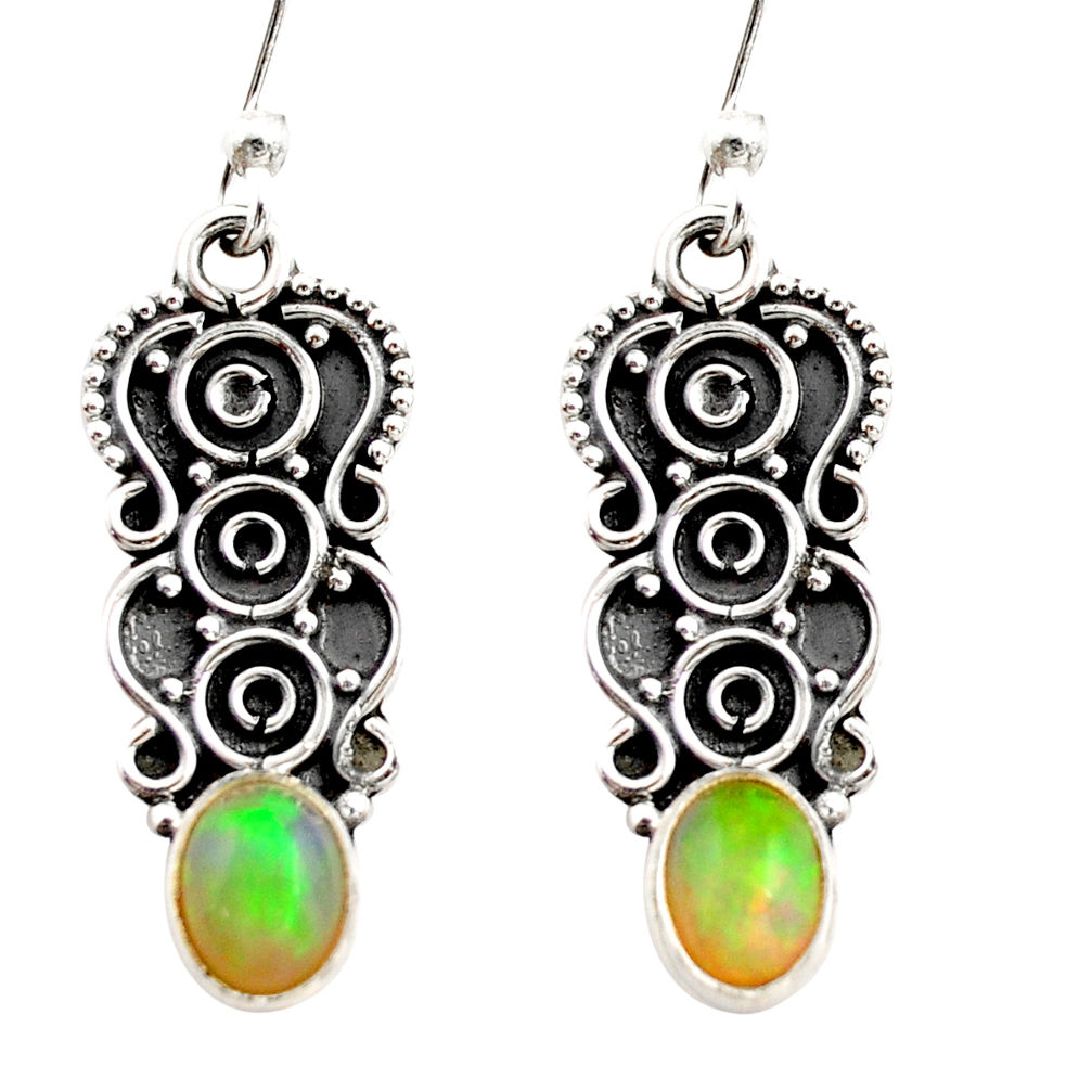 3.18cts natural multi color ethiopian opal 925 sterling silver earrings r21809