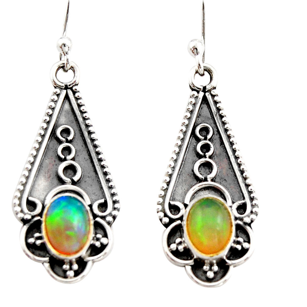 3.18cts natural multi color ethiopian opal 925 sterling silver earrings r21814