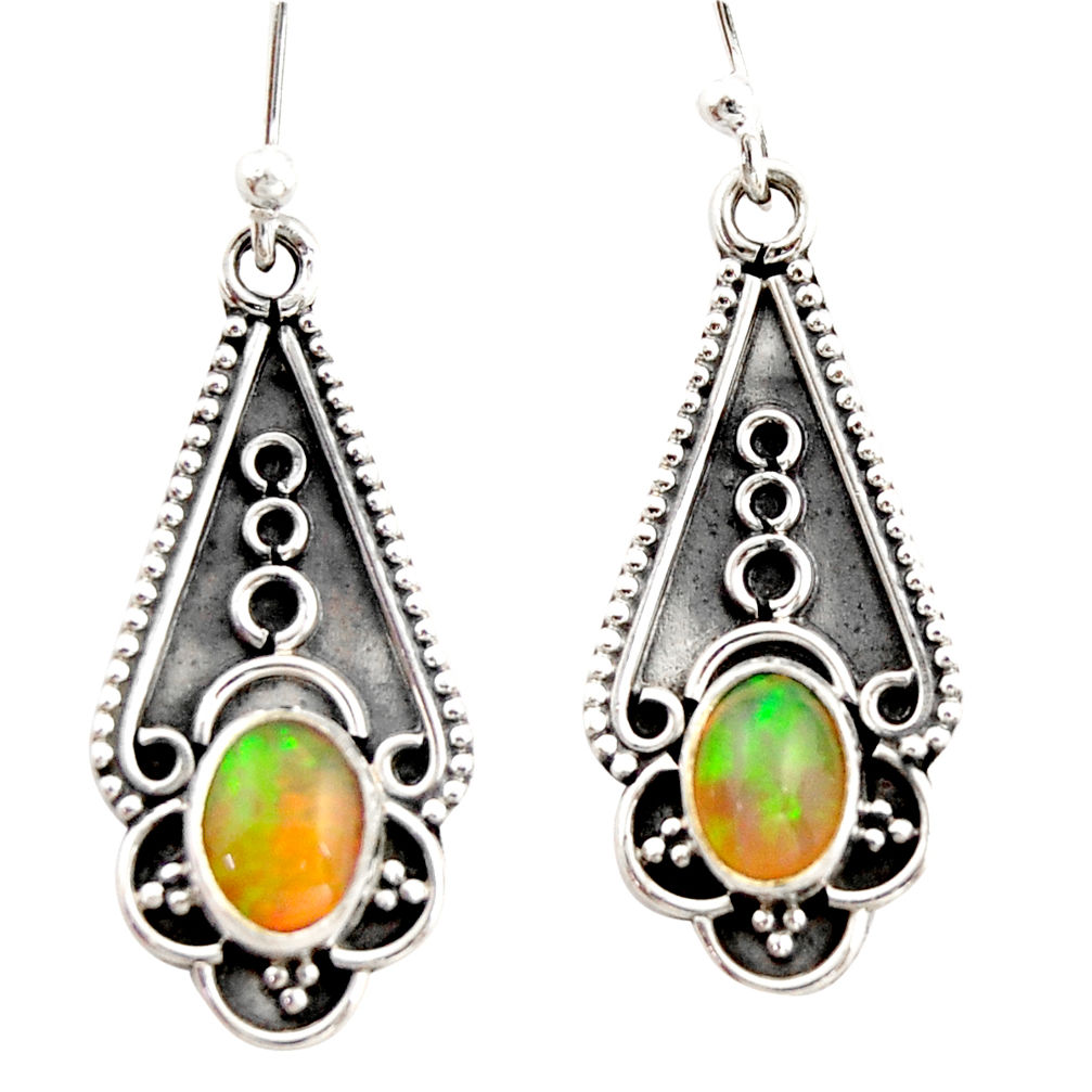 3.45cts natural multi color ethiopian opal 925 sterling silver earrings r21815