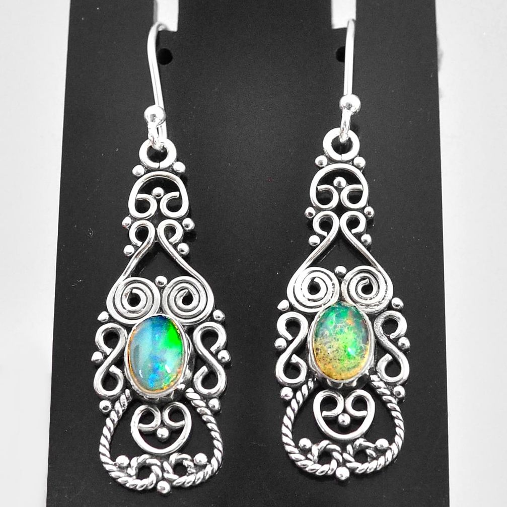 2.98cts natural multi color ethiopian opal 925 sterling silver earrings t4006