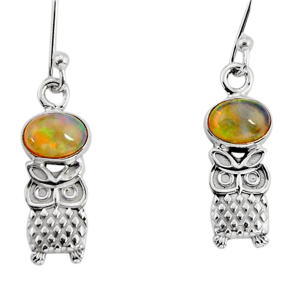2.75cts natural multi color ethiopian opal round 925 silver owl earrings y76412