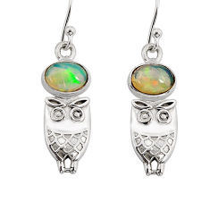 3.18cts natural multi color ethiopian opal round 925 silver owl earrings y76432