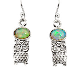 3.00cts natural multi color ethiopian opal round 925 silver owl earrings y76433