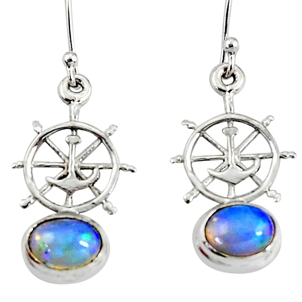 4.02cts natural multi color ethiopian opal silver anchor charm earrings r51021