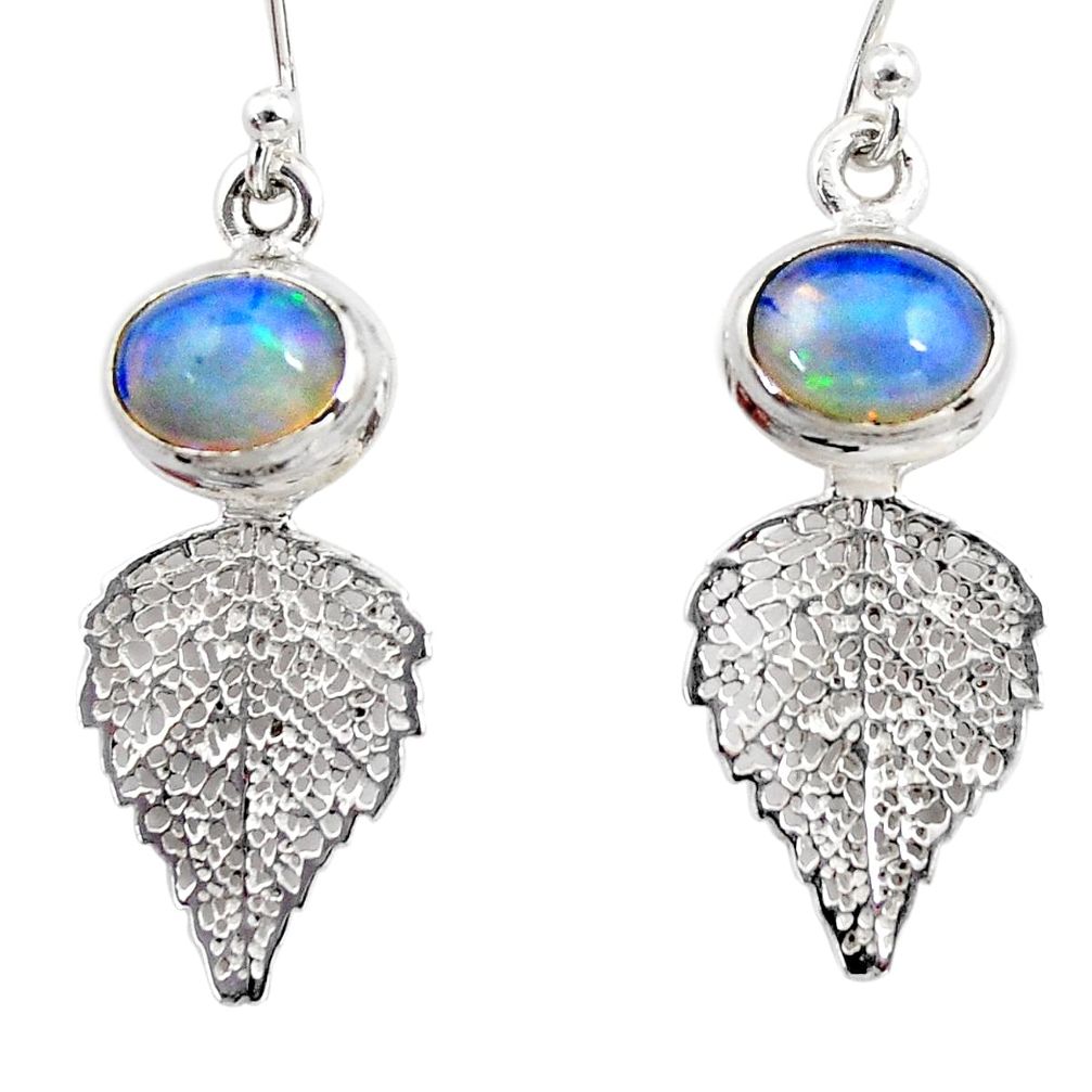 4.28cts natural multi color ethiopian opal silver deltoid leaf earrings r47447