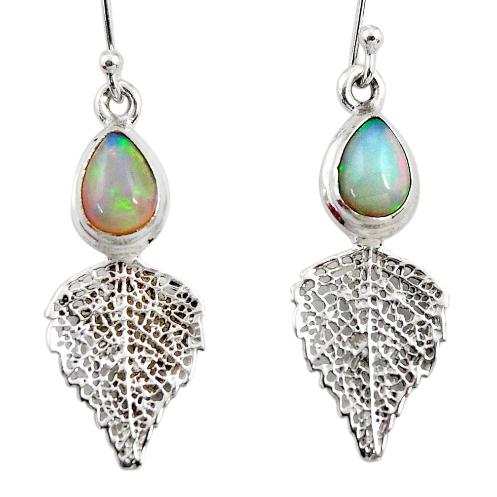 4.16cts natural multi color ethiopian opal silver deltoid leaf earrings r47449