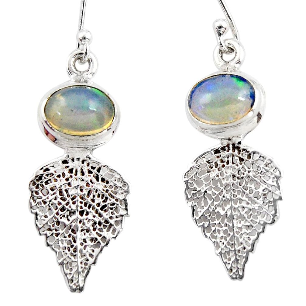 4.27cts natural multi color ethiopian opal silver deltoid leaf earrings r47480