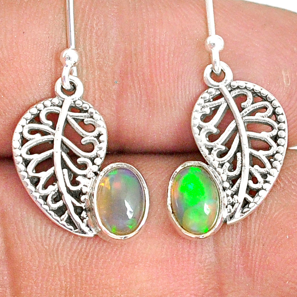 2.90cts natural multi color ethiopian opal silver deltoid leaf earrings r76245