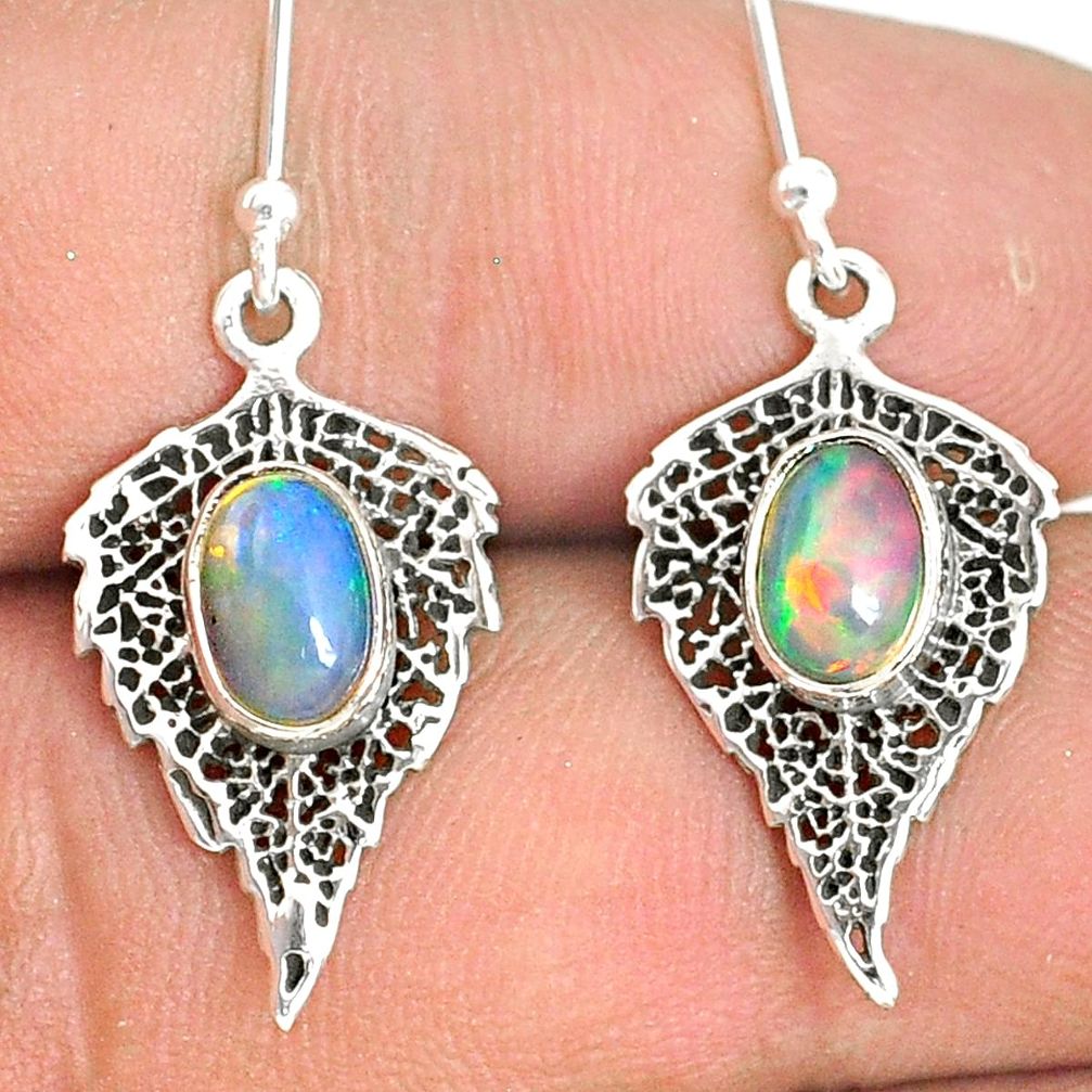 3.05cts natural multi color ethiopian opal silver deltoid leaf earrings r76254