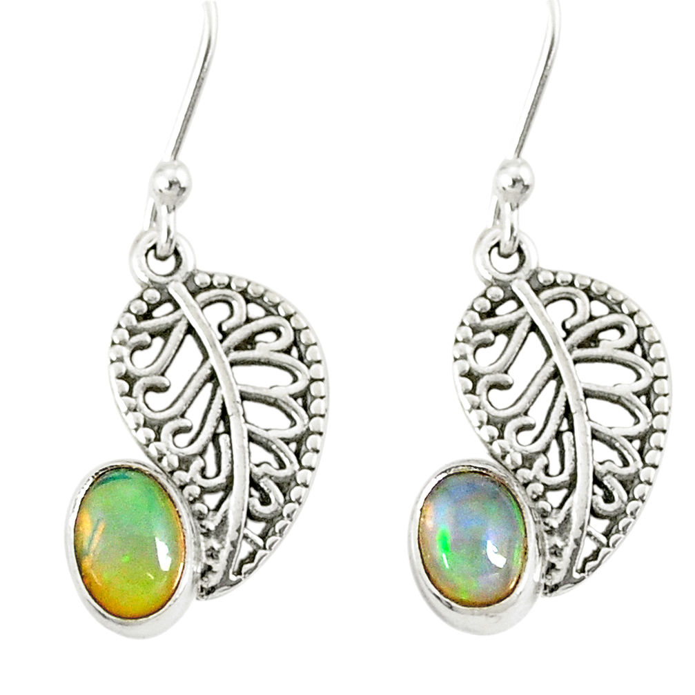 2.72cts natural multi color ethiopian opal silver deltoid leaf earrings r76703