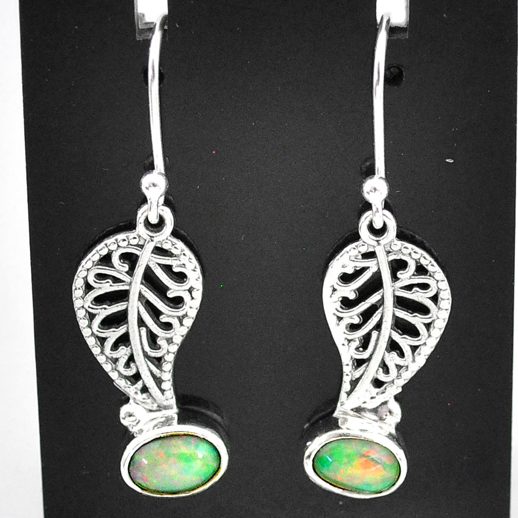 3.14cts natural multi color ethiopian opal silver deltoid leaf earrings t5936