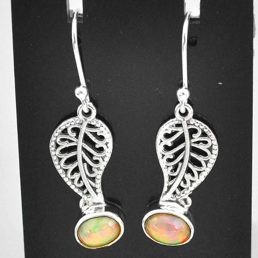 2.92cts natural multi color ethiopian opal silver deltoid leaf earrings t5937