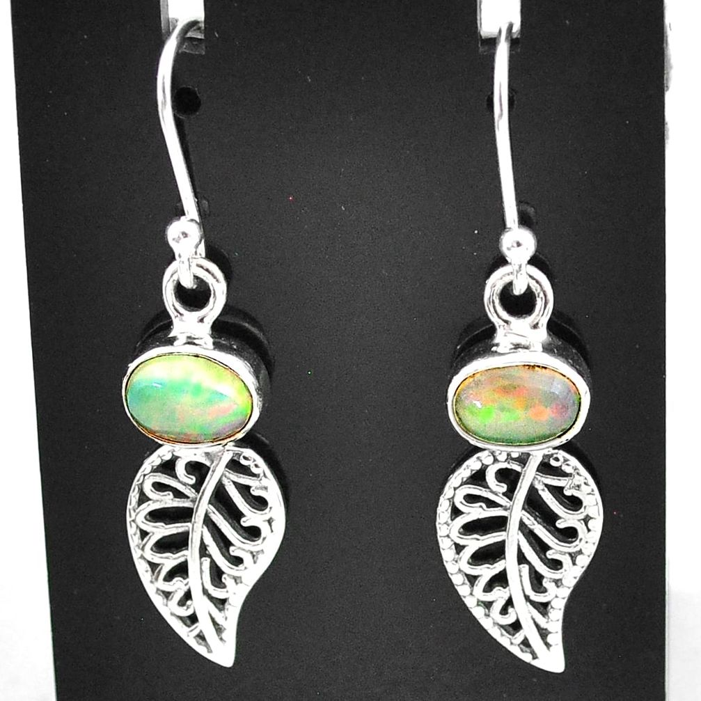 2.93cts natural multi color ethiopian opal silver deltoid leaf earrings t5938