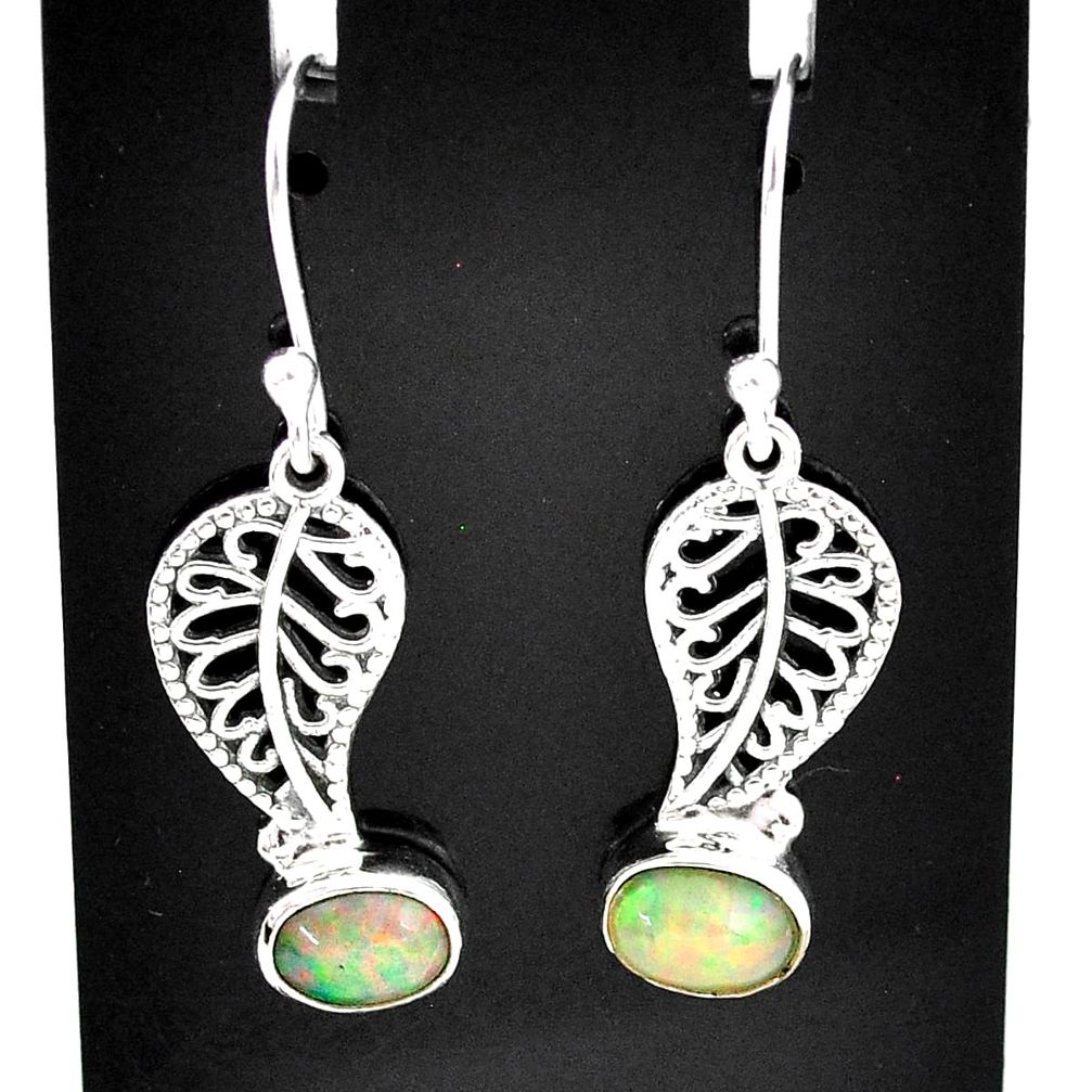 2.93cts natural multi color ethiopian opal silver deltoid leaf earrings t5941