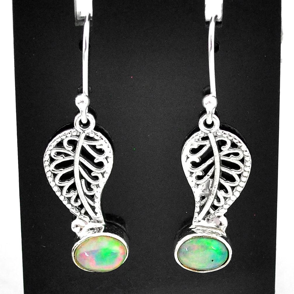 2.95cts natural multi color ethiopian opal silver deltoid leaf earrings t5943