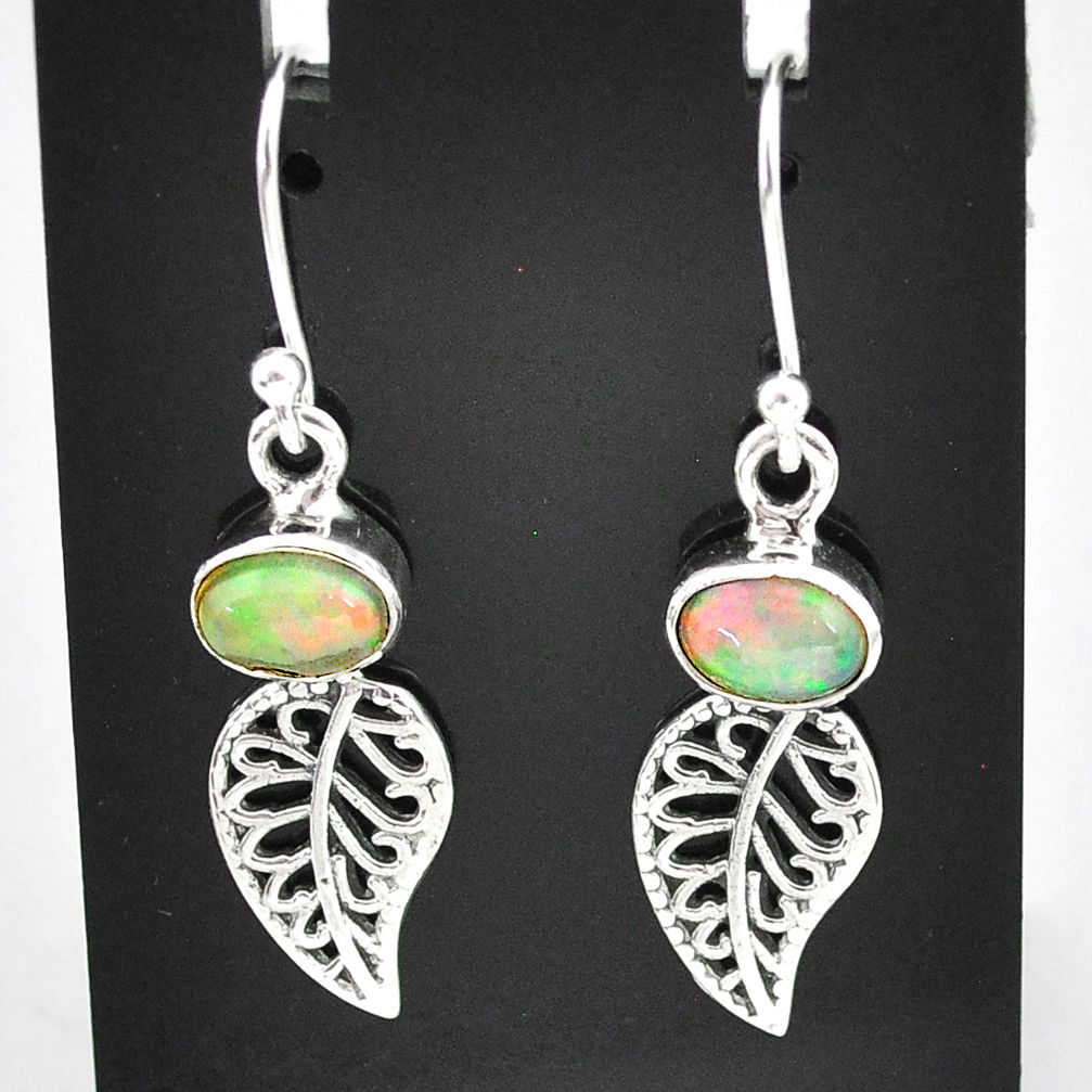 2.72cts natural multi color ethiopian opal silver deltoid leaf earrings t5944