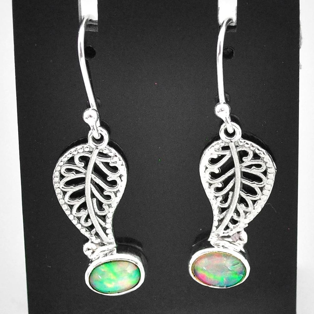 2.93cts natural multi color ethiopian opal silver deltoid leaf earrings t5945