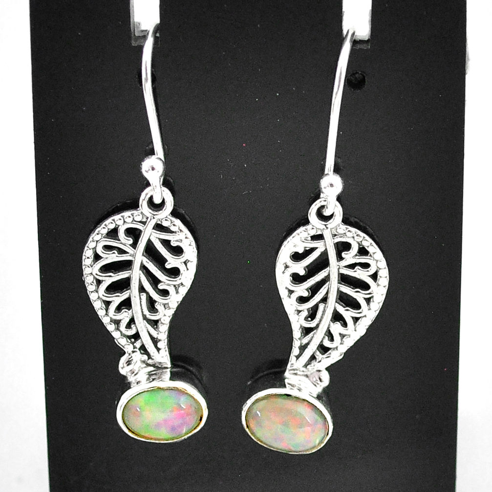 2.71cts natural multi color ethiopian opal silver deltoid leaf earrings t5969