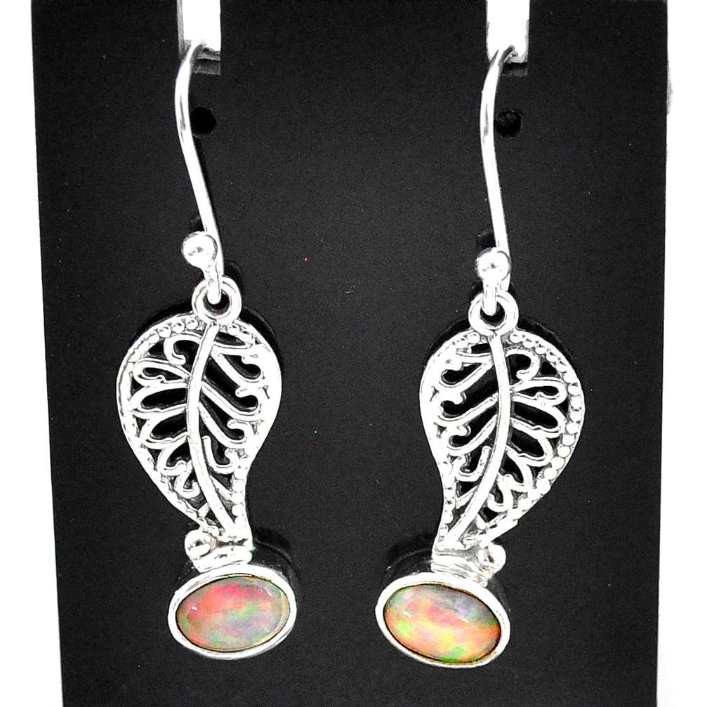 3.29cts natural multi color ethiopian opal silver deltoid leaf earrings t5970