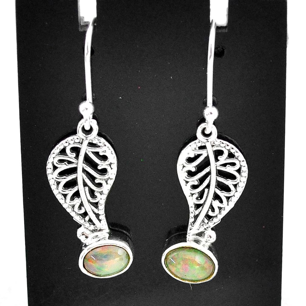 3.24cts natural multi color ethiopian opal silver deltoid leaf earrings t5972