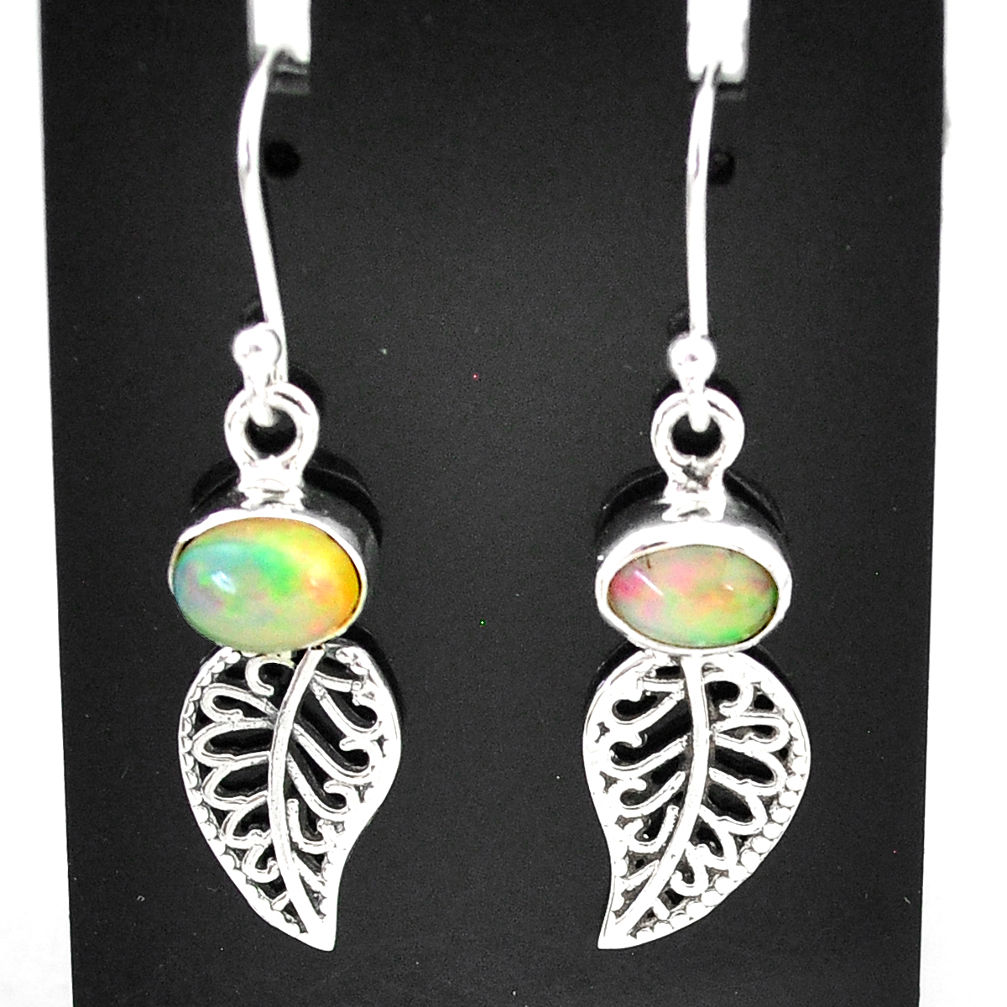 3.05cts natural multi color ethiopian opal silver deltoid leaf earrings t5975