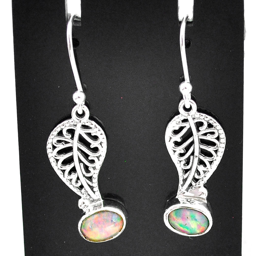 3.10cts natural multi color ethiopian opal silver deltoid leaf earrings t5987