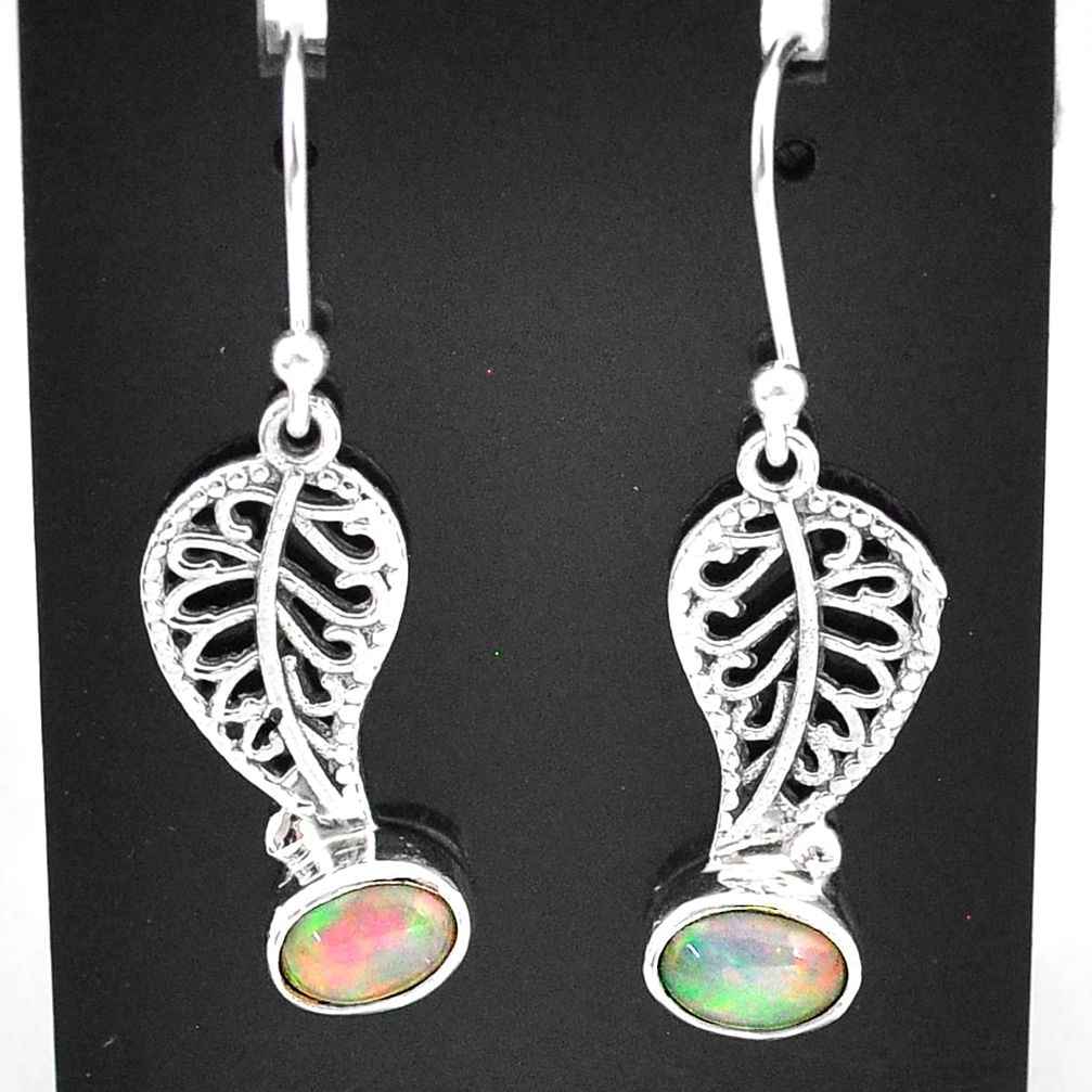 3.10cts natural multi color ethiopian opal silver deltoid leaf earrings t5988