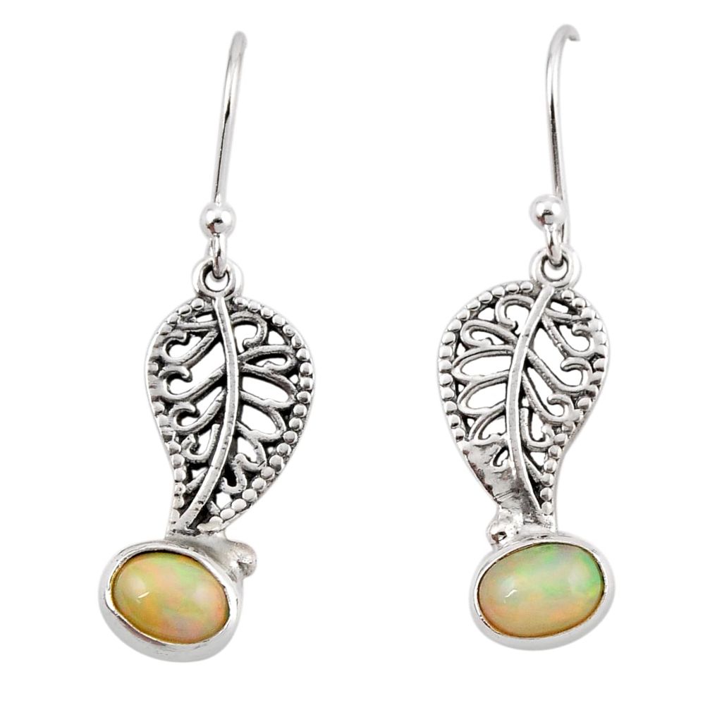 3.09cts natural multi color ethiopian opal silver deltoid leaf earrings y45032