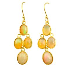 7.92cts natural multi color ethiopian opal silver gold dangle earrings t23965
