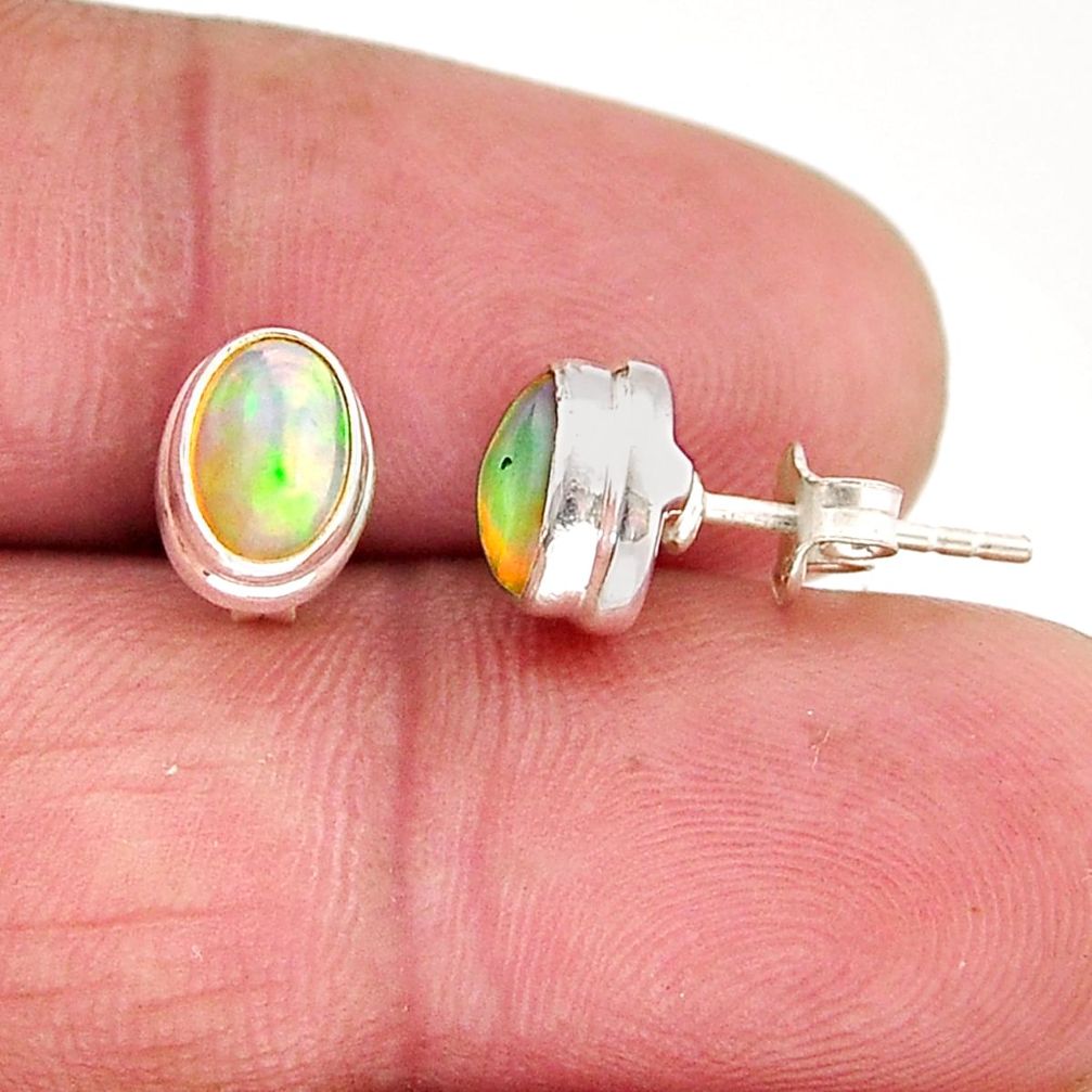 2.74cts natural multi color ethiopian opal silver stud earrings jewelry y63944