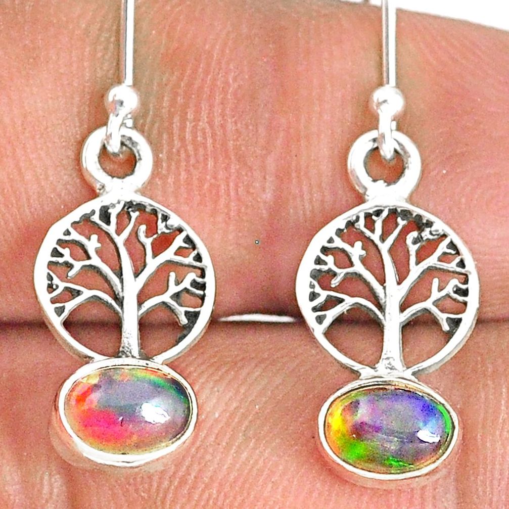 2.44cts natural multi color ethiopian opal silver tree of life earrings r76246