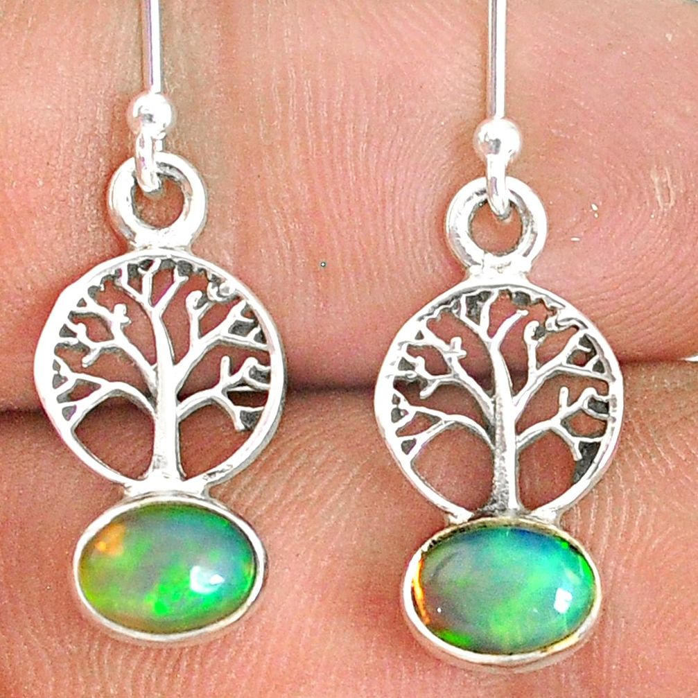 2.46cts natural multi color ethiopian opal silver tree of life earrings r76249