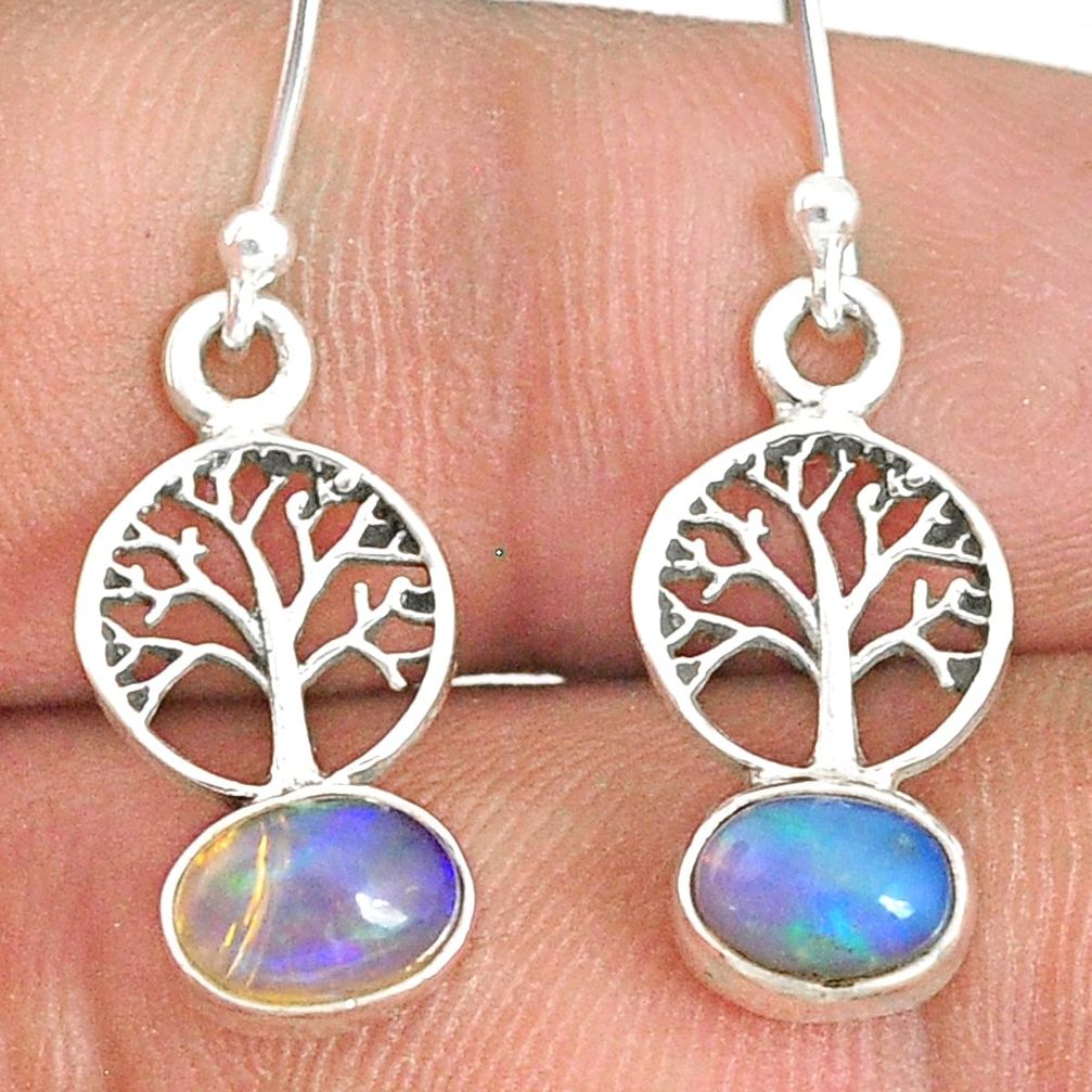 2.68cts natural multi color ethiopian opal silver tree of life earrings r76290