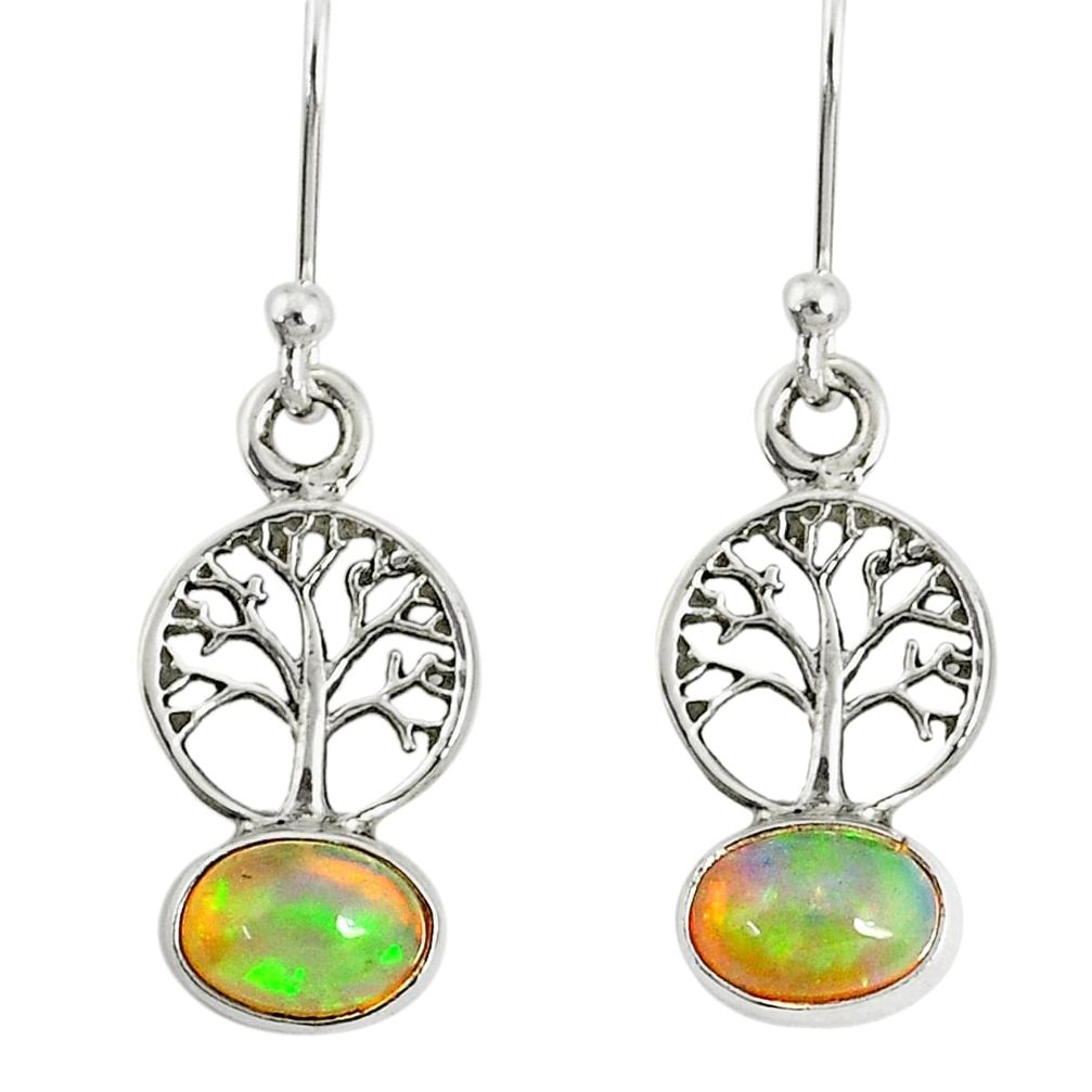 3.40cts natural multi color ethiopian opal silver tree of life earrings r76706